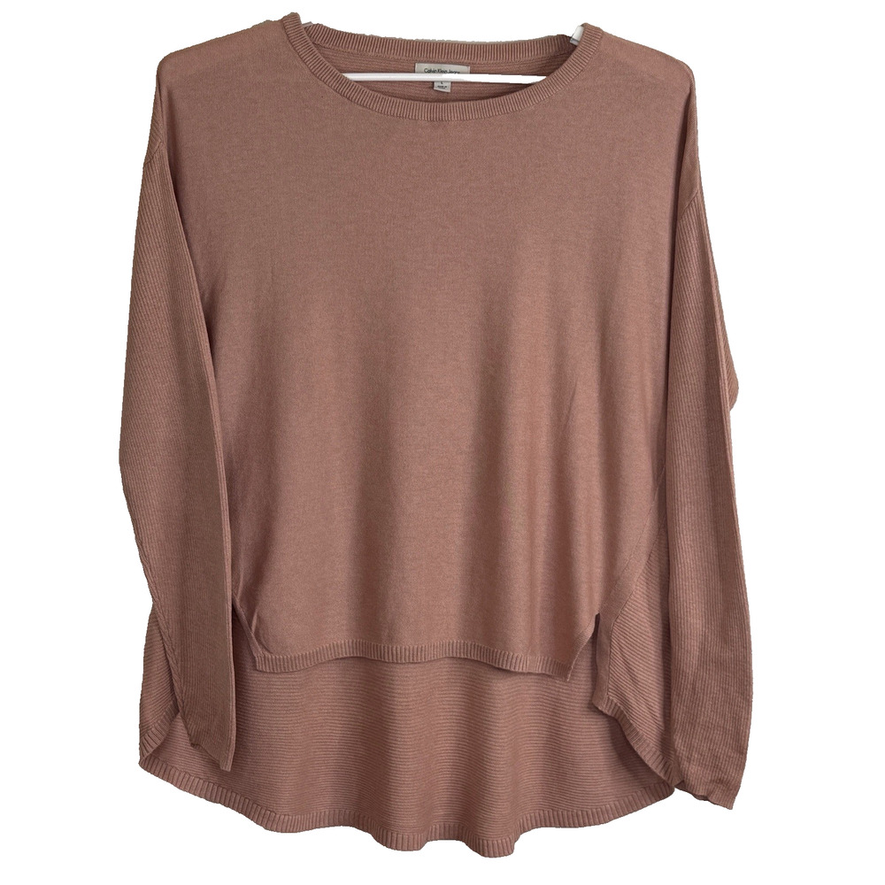 Calvin Klein Pullover Sweater Womens Sz Large Mauve Long Sleeve Round Neck HiLow